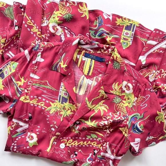 Polo Ralph Lauren Hawaiian Print Tea Dress Red Size 8 - Picture 9 of 16